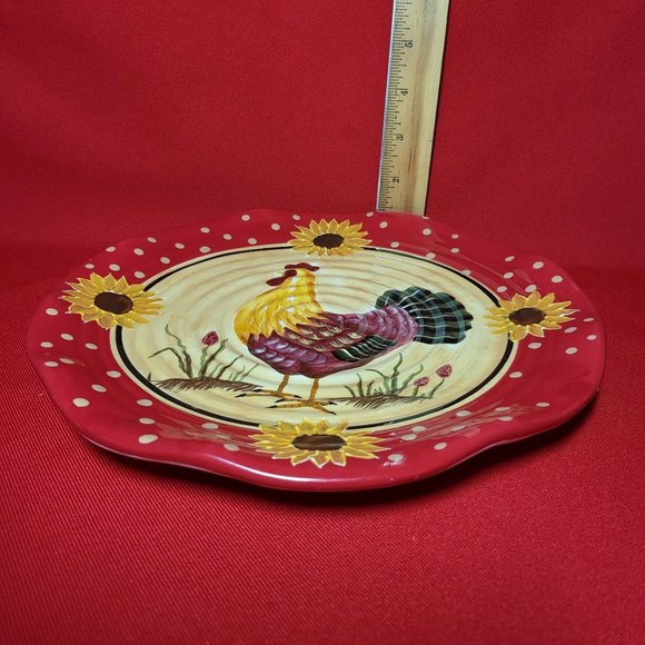 Decorative Rooster Sunflower Ceramic Plate Red 10" - Picture 9 of 11